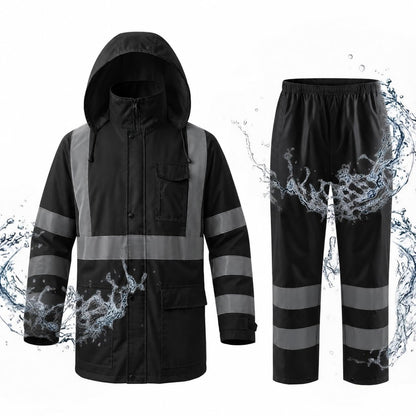 High Vis Safety Rain Jackets and Pants for Men Women (Black / Large)