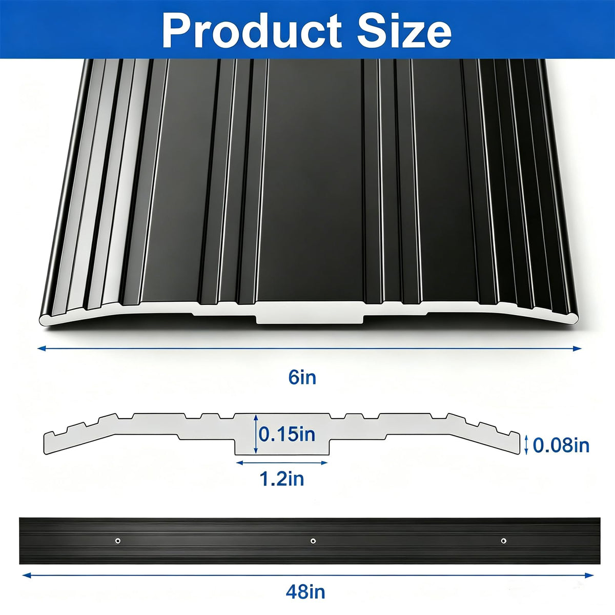 Sturdy Aluminum Door Threshold for Doorways (48''L x 6''W (2pcs) / Black)