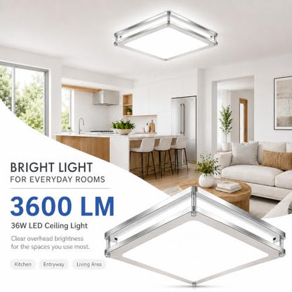 1Pack 12Inch 36W Square LED Flush Mount Ceiling Light Fixture