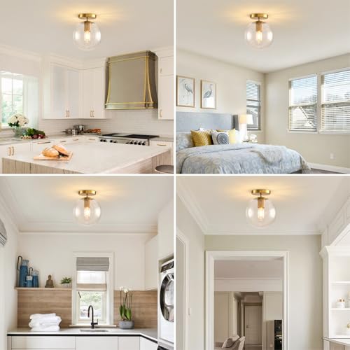 Semi Flush Mount Ceiling Light Fixture with 8in Globe Glass