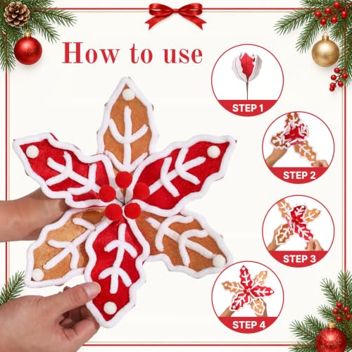 12 PCS Gingerbread Poinsettia Picks Christmas Tree Flowers (Gingerbread)