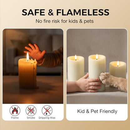 Moving Flame LED Pillar Candles with Remote Set of 3