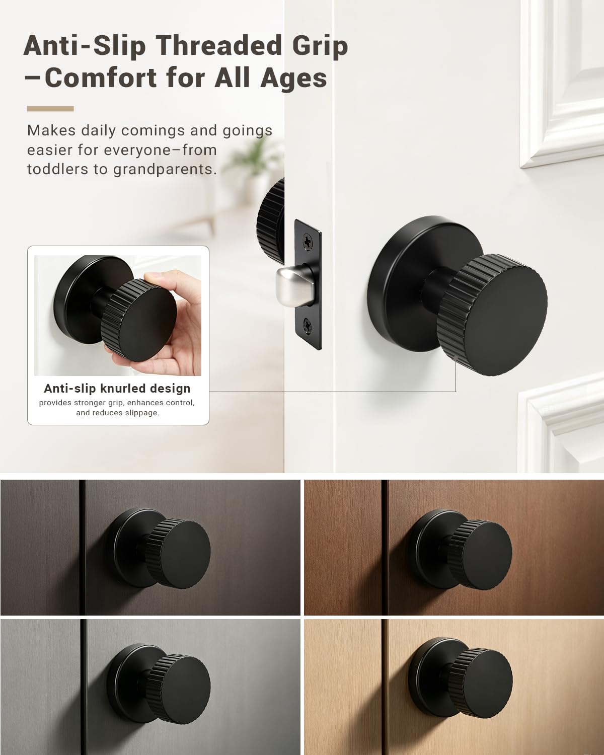1 Pack Black Door Knobs Interior (Black)