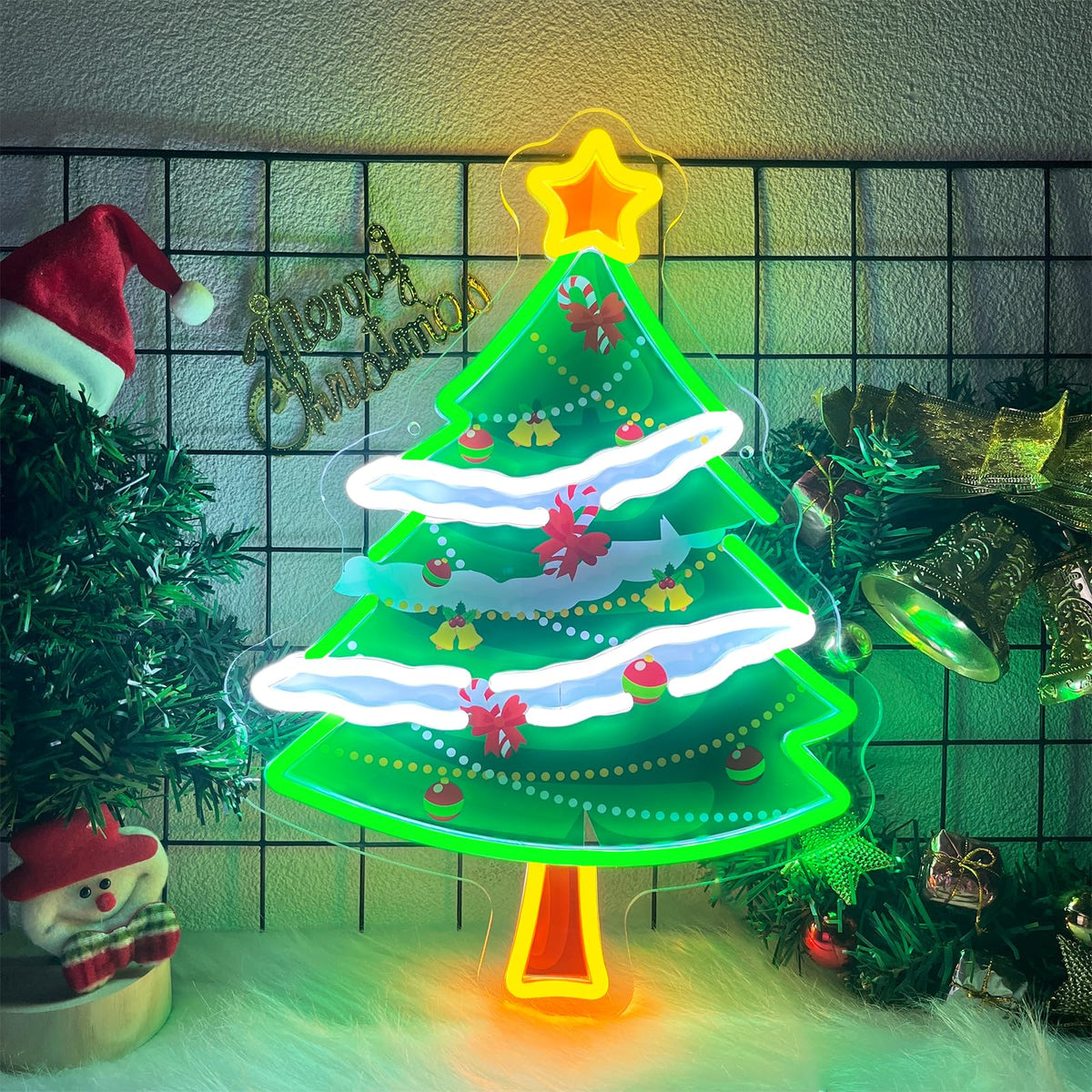 Christmas Tree Neon Sign Dimmable Christmas Led Light Sign for Wall Decor (Colorful-Christmas Tree)