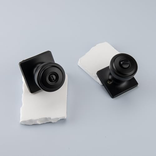 6 Pack Black Door Knobs with Square Rosette for Privacy (6-Privacy)