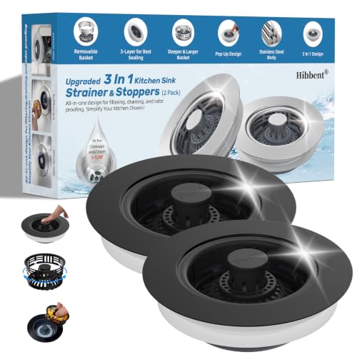 2 Pack 3 in 1 Kitchen Sink Drain Strainer (Black)