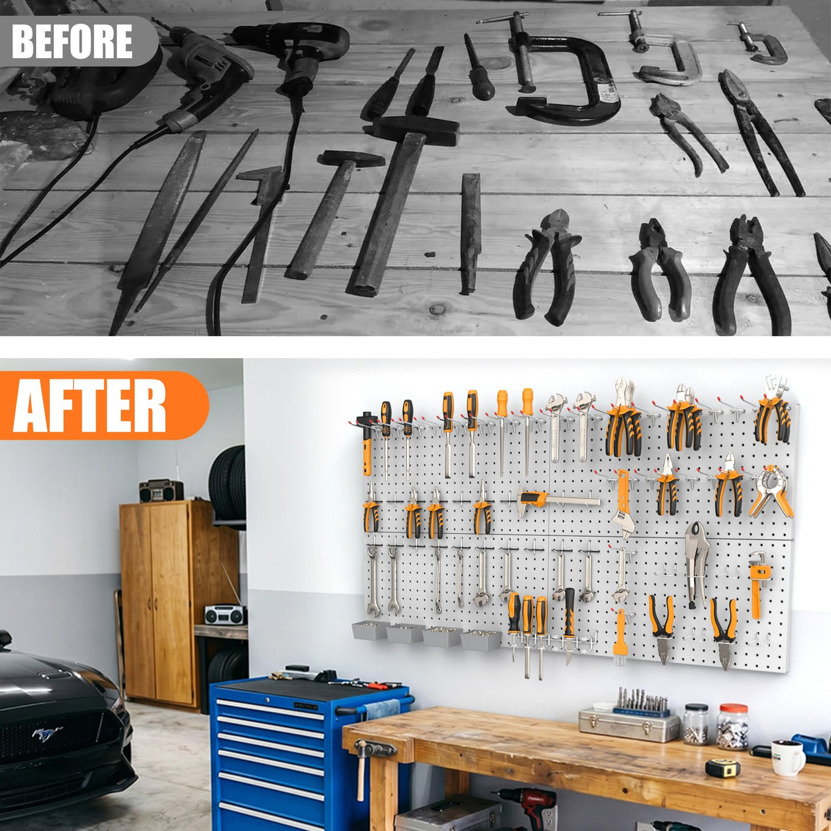 Garage Tools Organizer Boards Kit with Hooks (Gray)