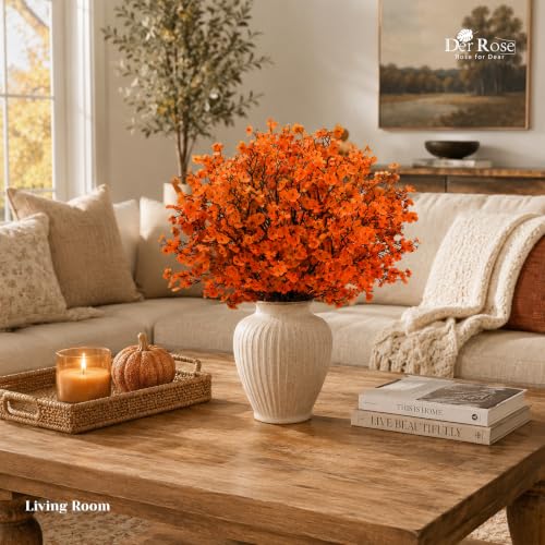 24 Orange Fall Babys Breath Artificial Flowers for Home Vase Decor (Fall Mixed Color)