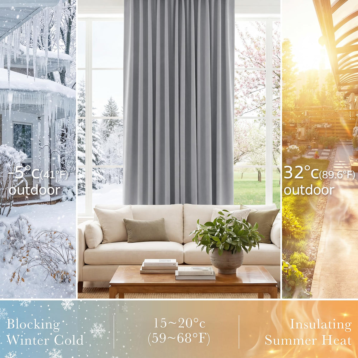 Blackout Curtains Thermal Insulated Window Treatment Panels Room Darkening Blackout Drapes for Living Room Back Tab (Silver Grey / 52"W x 63"L (Pack of 2))