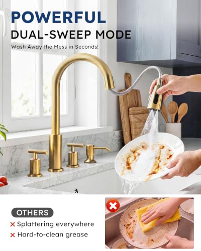 2 Handle Kitchen Faucet 4 Hole with Sprayer and Soap Dispenser