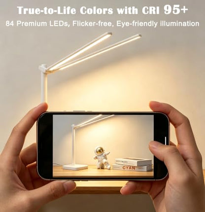 Desk Lamp for Office Home Dual Head 24W Swing Arm Reading Table Lamp