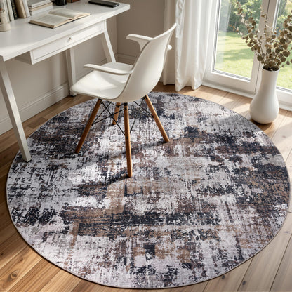 4ft Round Area Rug (Black & Brown / 4' (Round))