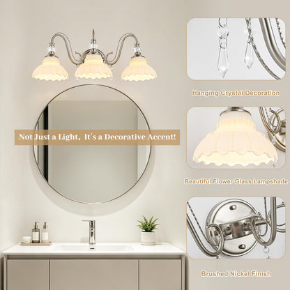 Brushed Nickel Bathroom Vanity Light (Nickel and White / 3-Light)