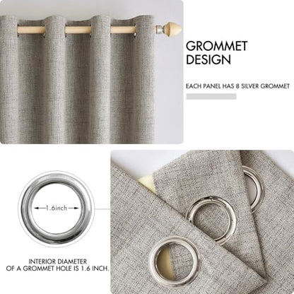 100% Blackout Linen Curtains for Bedroom 52x84 Inches Greige (Greige / 52"W x 84"L (Pack of 2))