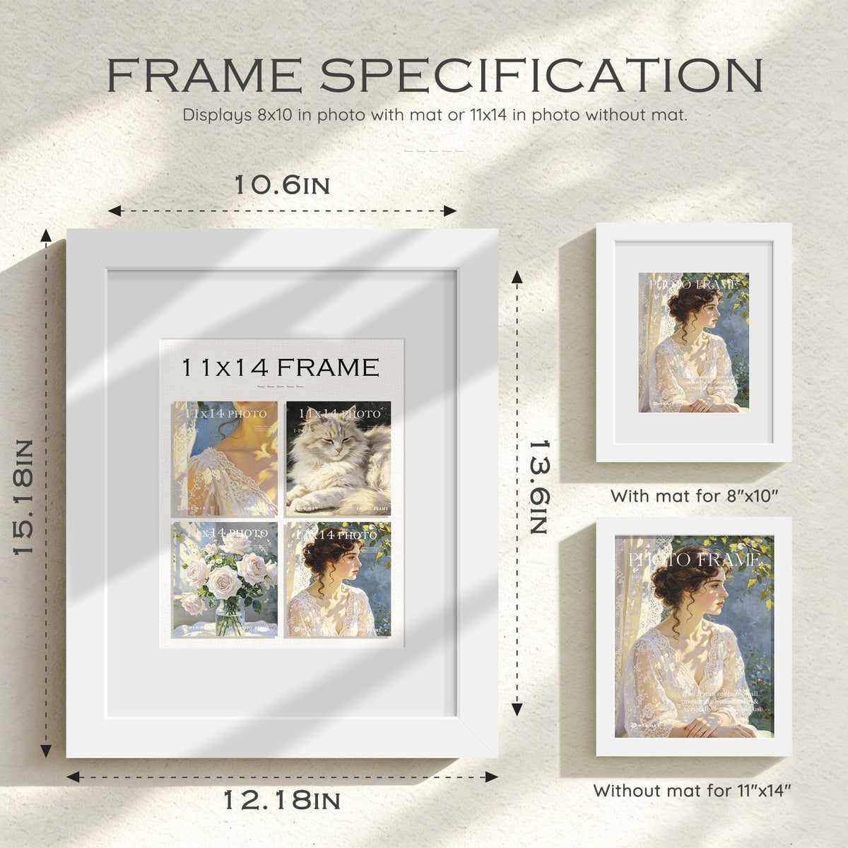 11x14 White Wooden Picture Frame (White Frame White Mat / 11x14)