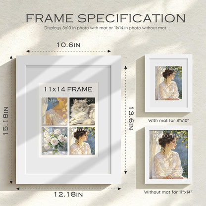 11x14 White Wooden Picture Frame (White Frame White Mat / 11x14)