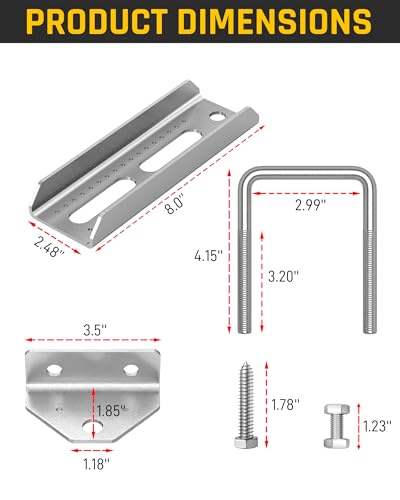 8"/10"/12" Boat Trailer Bunk Brackets 4 Pack, Heavy Duty Swivel Top
