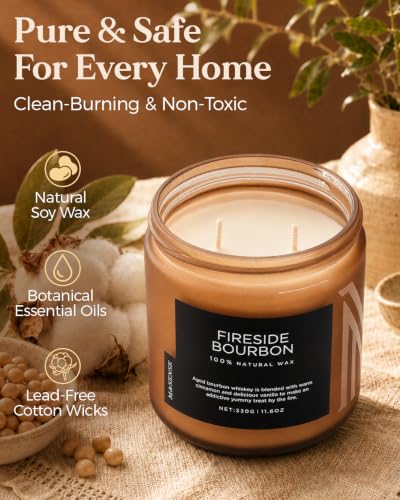 Fireside Bourbon Scented Candle Smoky Oak for Winter Christmas Gift (Medium Jar / Fireside BourbonNew)