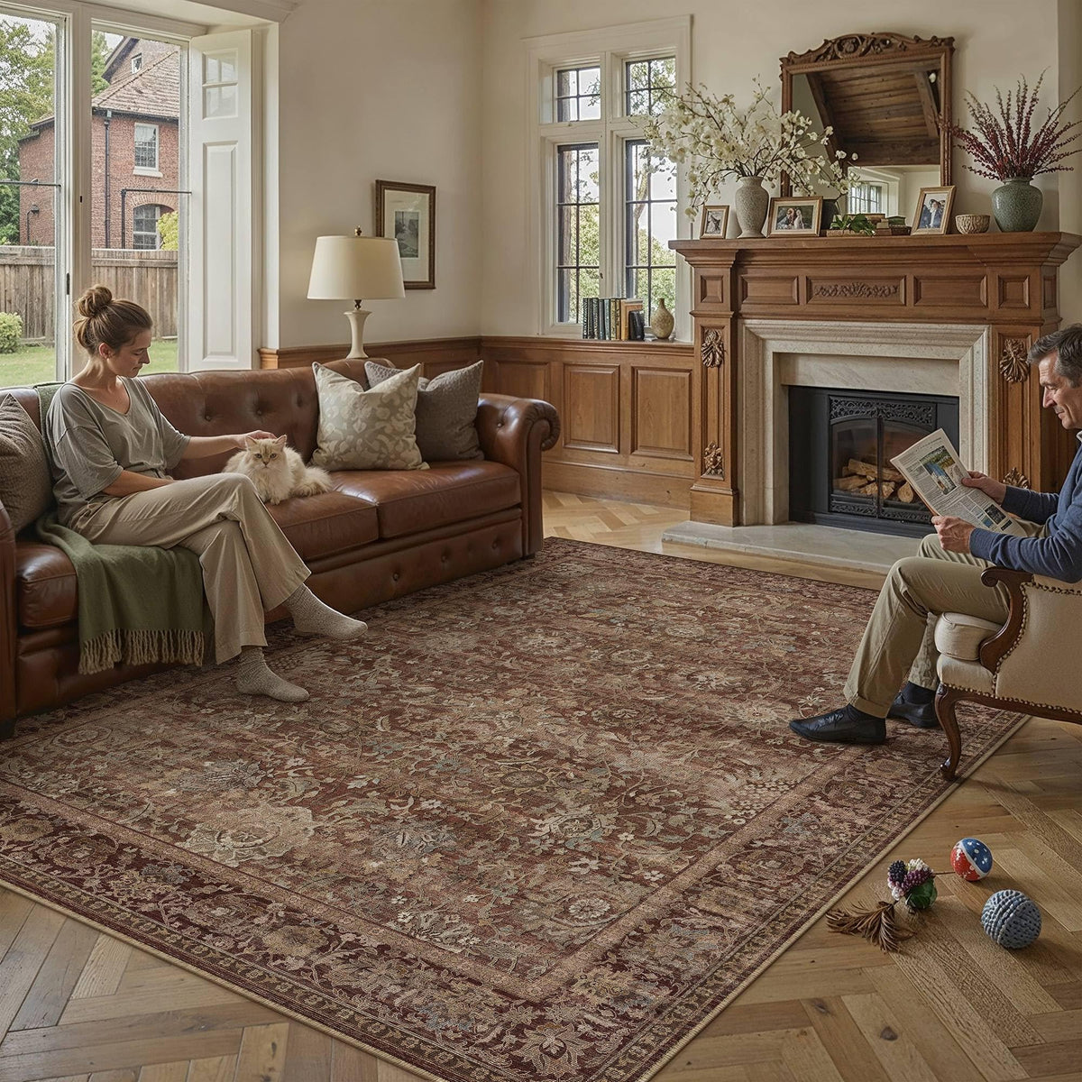 Area Rugs 8x10 Rust Red Vintage Rug for Living Room (Retro | Rust Red / 8' x 10' (Rectangular))