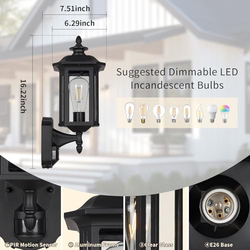 JYO 16" Motion Sensor Outdoor Wall Light Fixtures (01-BK-MA)