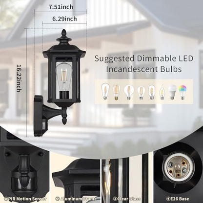 JYO 16" Motion Sensor Outdoor Wall Light Fixtures (01-BK-MA)