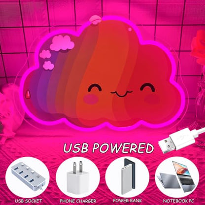 Cloud Neon Sign Cute Smiling Cloud with Pink Hat Led Light Sign