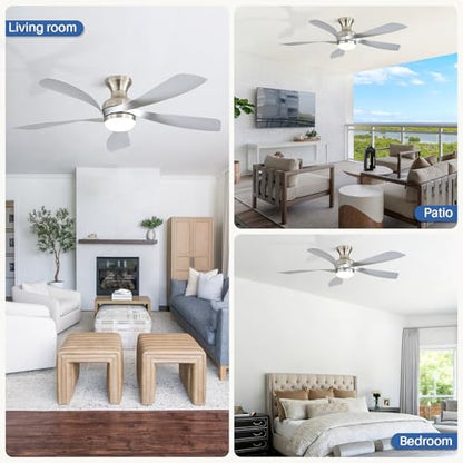 52 Inch Low Profile Ceiling Fans with Lights and Remote (Silver+Nickel / 52 inch)
