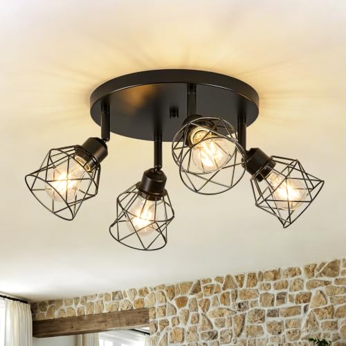 4 Light Black Farmhouse Kitchen Semi Flush Mount Ceiling Light (Black / 4-light)
