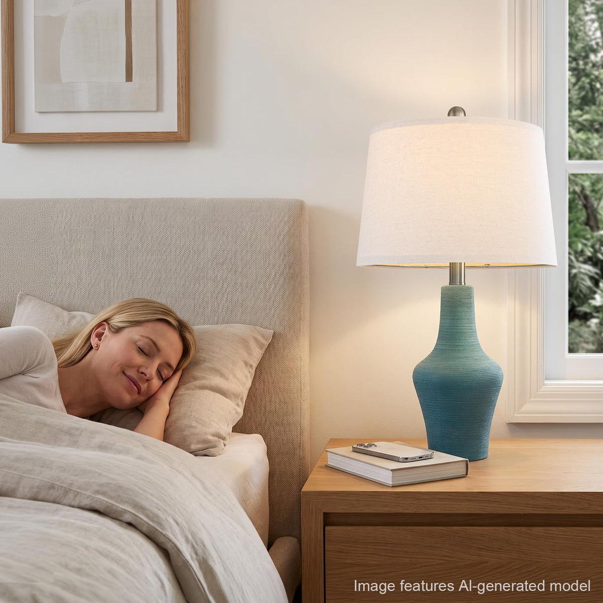 23" Farmhouse Ceramic Table Lamp Modern Bedside Lamps Matte Teal (23.25" Single - Matte Teal)