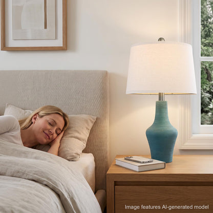 23" Farmhouse Ceramic Table Lamp Modern Bedside Lamps Matte Teal (23.25" Single - Matte Teal)