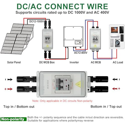 CNLONQ Solar Panel Disconnect Switch 20A~63A 1000V DC PV Circuit Breaker IP66 Waterproof with Connector and Install Hook for Outdoor Home Solar Panel Systems