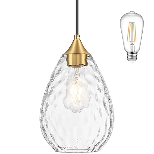 Glass Pendant Lights Kitchen Island 6" Pendant Light Fixtures Hammered Clear Glass Height Adjustable Modern Hanging Pendant Lights for Dining Room