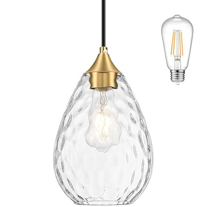 Glass Pendant Lights Kitchen Island 6" Pendant Light Fixtures Hammered Clear Glass Height Adjustable Modern Hanging Pendant Lights for Dining Room