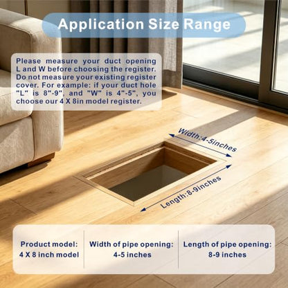 4 Pack 4"x8" Metal Floor Register Vents