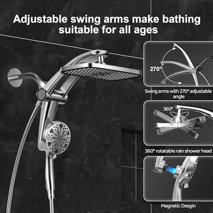 12 Inch High Pressure Rain Shower Head with Handheld Spray Combo (Chrome)