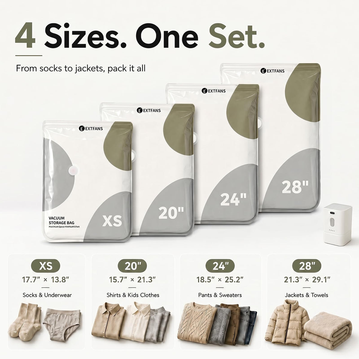9 Pack Travel Vacuum Bags with Electric Pump