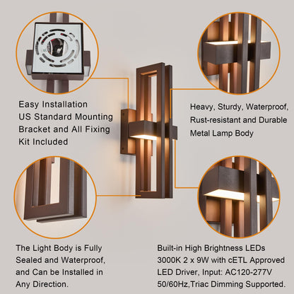 15" Modern Outdoor Wall Lights 2 (2Pack Small 15"H Textured Bronze)