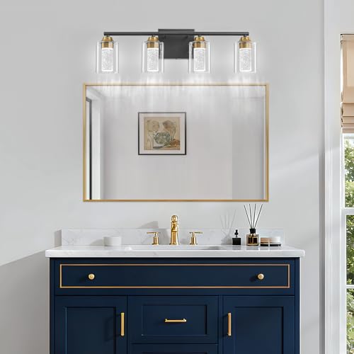 4 Light Black & Gold Bathroom Vanity Light with 3 Color Modes (4-light / Black & Gold)