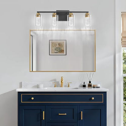 4 Light Black & Gold Bathroom Vanity Light with 3 Color Modes (4-light / Black & Gold)