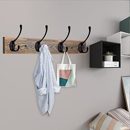 Wall Mounted Coat Rack (Antique wood / 2 Item-4 Hooks)