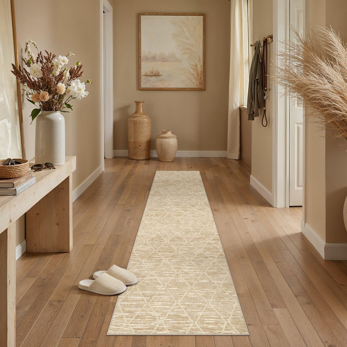 2x8 Runner Rugs Beige Washable Hallway Rug (L| Beige / 2' x 8' (Runner))