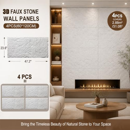 4 PCS Faux Stone Wall Panel 47.2’’ x 23.6’’ Interior Exterior Wall Decor 3D PU Panel