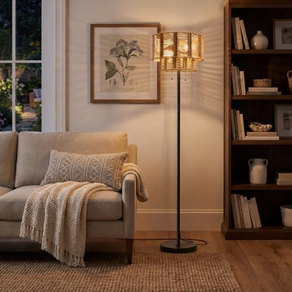 60" Rattan Floor Lamp for Living Room