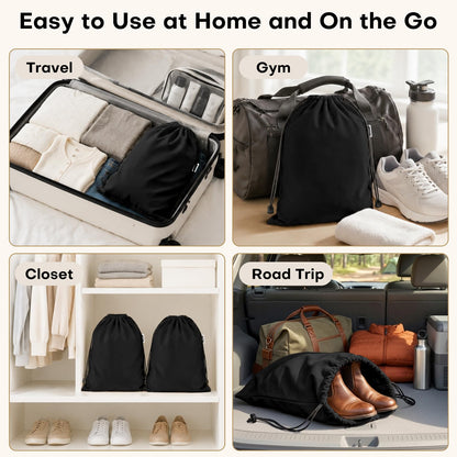 4 Pack Large Shoe Bags for Travel (Black)
