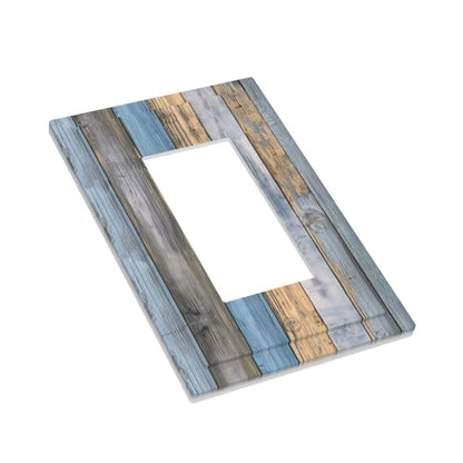 Rustic Grey Teal Wood Light Switch Cover Decorative Gray Blue Wooden Duplex Outlet Covers Wall Plate Switch Plate Covers Electrical Outlets Faceplate for Kitchen Bathroom Bedroom 5" x 3"