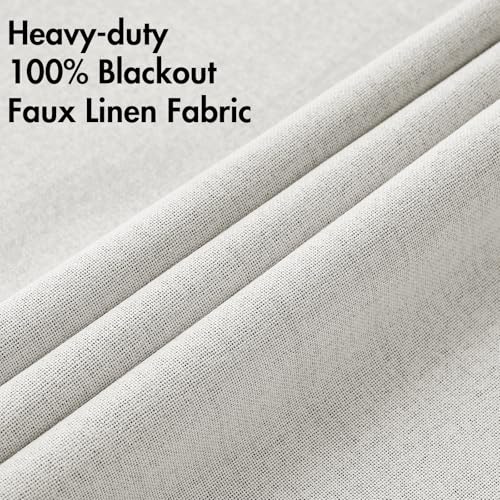 100% Blackout Linen Curtains for Bedroom 52x96 Inches Birch White (Birch White / 52"W x 96"L (Pack of 2))
