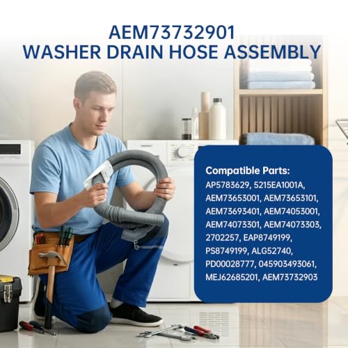 AEM73732901 Washer Drain Hose Washing Machine Drain Hose Replacement for LG & Kenmore Elite Front Load Washers Fit for AEM74053001 MEGJ62685201 2702257 PS8749199 PS8749199 WT7500CW WT1201CW WT1201CV
