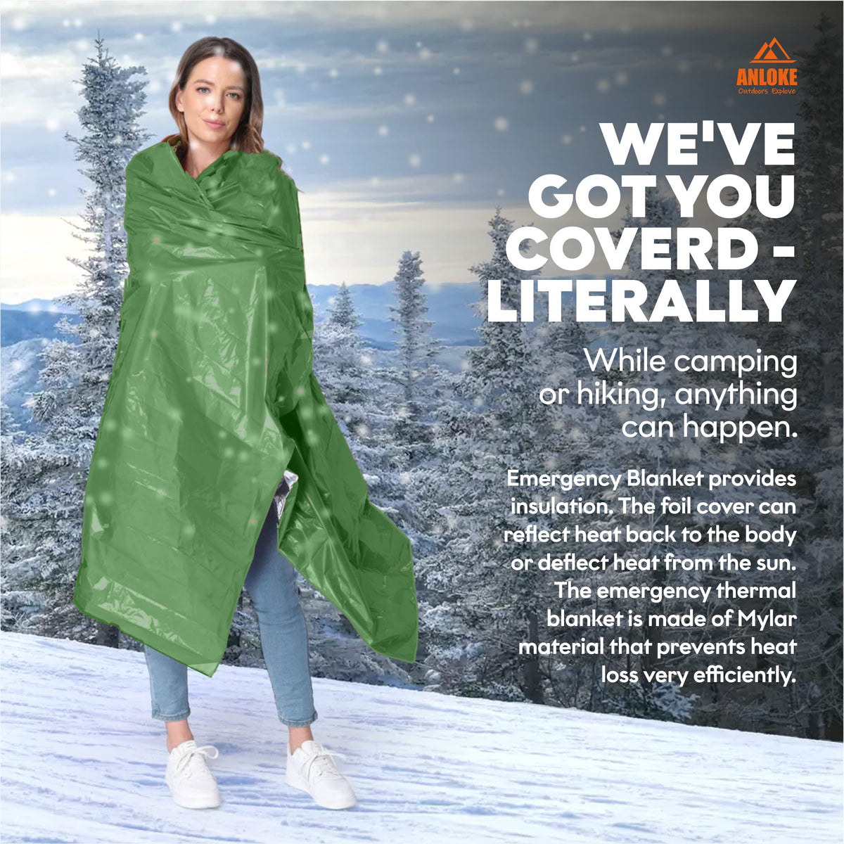 Emergency Blanket Mylar Thermal Blanket (Green-4 Pack)