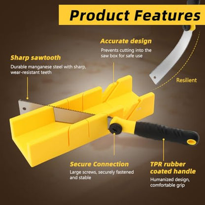 4-in-1 Miter Box and Saw Set, 12-Inch Mitre Box with 3 Interchangeable Blades,Japanese Pull Saw for Wood,Precise 45°/90°/135° Angle Cutting Tool