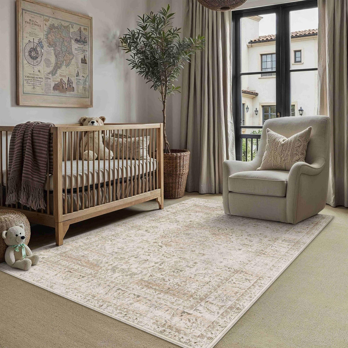 3x4 Washable Area Rug Beige Vintage Rug for Entryway (Light Beige / 3' x 4' (Rectangular))